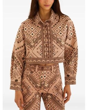 FARM Rio Bestickte Cropped-Jacke - Braun
