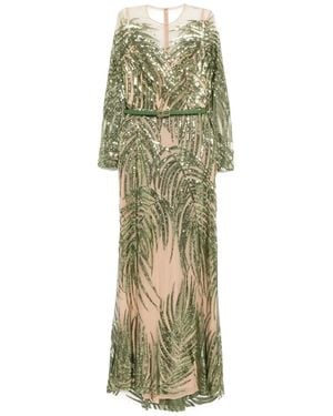 Elie Saab Embroidered Tulle Long Dress - Green