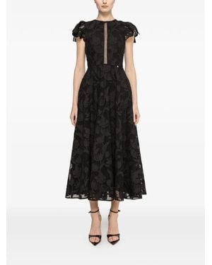 Nissa Embroidered Lace Midi Dress - Black