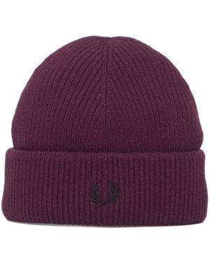 Fred Perry Bonnet En Maille Nervurée - Purple