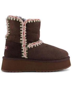 Mou Norfolk Crochet-Trim Platform Boots - Brown