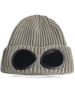 C.P. Company Goggle Ribbed-Knit Beanie Hat - Gray