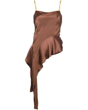 Helmut Lang Asymmetric Draped Satin Top - Brown