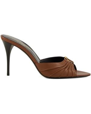 Saint Laurent 90Mm Babylone Leather Heeled Sandals - Brown