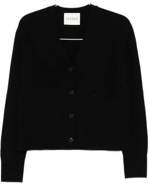 Closed Ribbed Wool Cardigan - Black