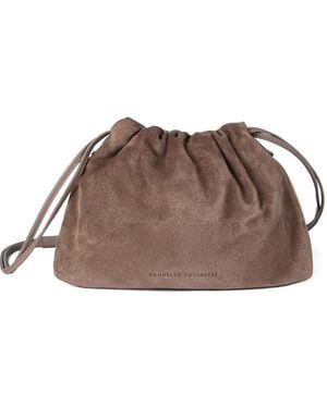 Brunello Cucinelli Suède Crossbodytas Met Monili-Detail - Bruin