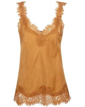 Gold Hawk Megan Lace-Trim Silk Top - Brown