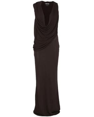 Tom Ford Draped-Neck Maxi Dress - Black