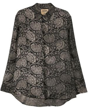 Uma Wang Chemise Tab À Fleurs - Grey