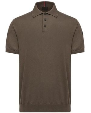 Moncler Logo Cotton Knit Polo - Brown
