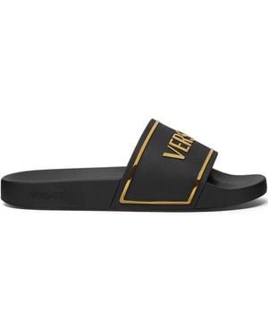 Versace Logo-Print Slides - Black