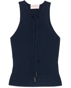 Iceberg Lace-Up Ribbed-Knit Tank Top - Blue