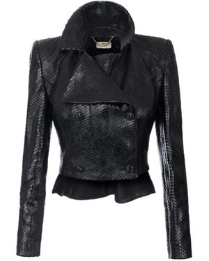 Elisabetta Franchi Leather Jacket With Fish Scale Pattern - Black