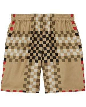 Burberry Pixel Check Silk Shorts - Natural