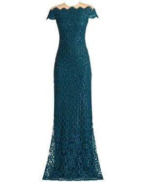 Tadashi Shoji Sequin-Embellished Lace-Overlay Maxi Dress - Blue
