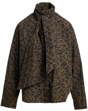 Essentiel Antwerp Khaleesi Leopard-Print Pussy-Bow Shirt - Brown