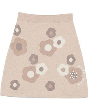 KENZO Floral-Pattern Knit Skirt - Natural