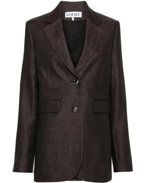 Loewe Single-Breasted Linen Blazer - Black