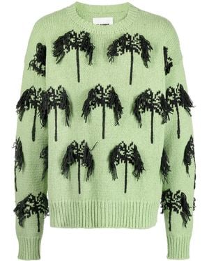 Jil Sander Intarsia Fringed Cotton-Blend Jumper - Green