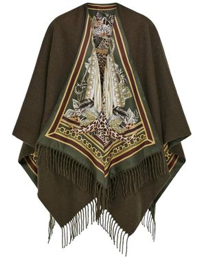 Ferragamo Damen Cape Aus Kaschmir Und Seide Mit Raubkatzen-Print - Grün