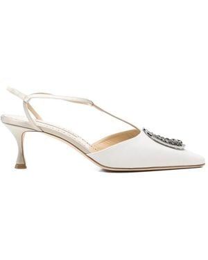 Manolo Blahnik Takal Embellished Sandals - White