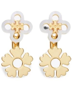 Tory Burch Double-T Flower Earrings - Metallic