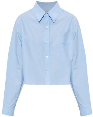 Alexander Wang Logo-Embroidered Cotton Cropped Shirt - Blue