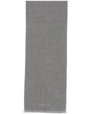 Corneliani Diagonal-Stripe Fringed Scarf - Gray