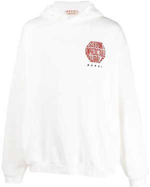 Marni Graphic-Print Cotton Hoodie - White