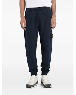 Stone Island Cuffed Logo-Patch Tack Pants - Blue