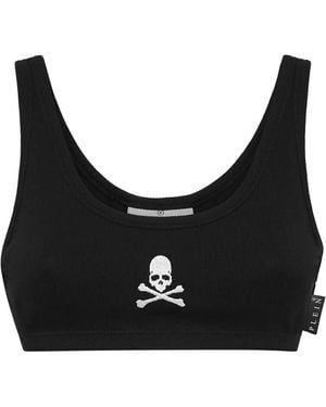 Philipp Plein Skull & Bones クロップド タンクトップ - ブラック