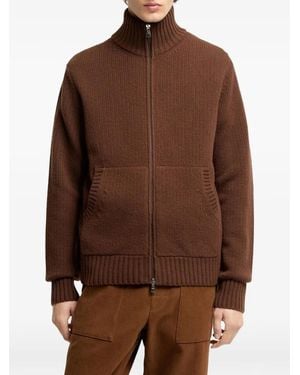Moncler Logo-Patch Zip-Up Cardigan - Brown