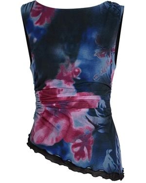 Free People Ash Floral-print Asymmetric Top - Blue