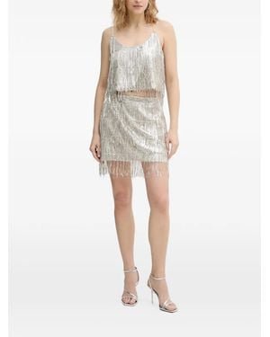 Haveone Sequin-Embellished Fringed Mini Skirt - Natural