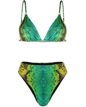 Noire Swimwear High-Waist Snake-Print Bikini Set - Green