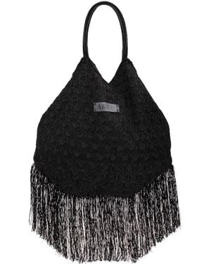 Akep Fringed Knitted Tote Bag - Black
