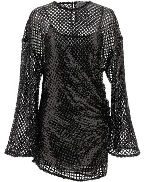 The Attico Sequin Mesh Dress - Black