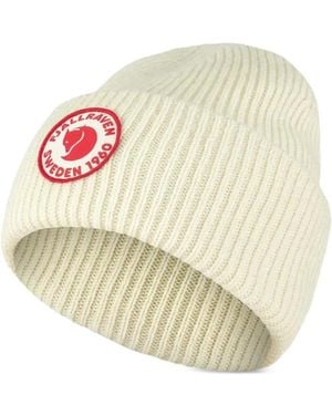 Fjallraven Logo-Patch Ribbed-Knit Beanie Hat - White