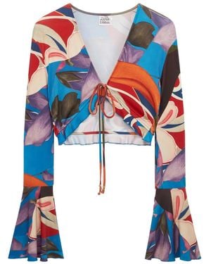 Donde Esteban Blouse Palenque Flores En Jersey - Blue
