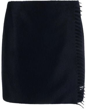 Prada Minifalda de cachemir con flecos - Azul