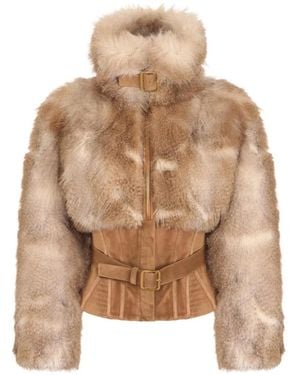 Elisabetta Franchi Fur-Effect Bustier Jacket - Natural