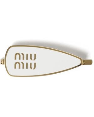 Miu Miu Engraved-Logo Enamel Hair Clip - White