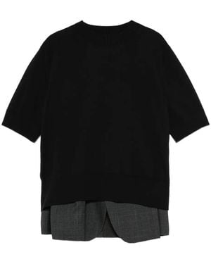 Sacai Kurzärmeliger Pullover im Layering-Look - Schwarz