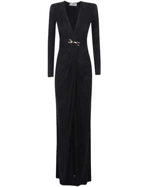 Elisabetta Franchi Hardware-Detail Gathered Maxi Dress - Black