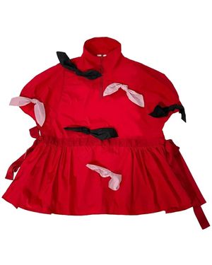 Caroline Hu Bow-Embellished Peplum Top - Red