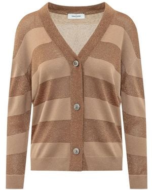Gran Sasso Gestreifter Cardigan Mit V-Ausschnitt - Braun