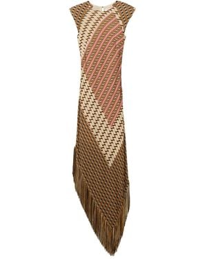 St. John Mosaic-Print Fringed Dress - Metallic