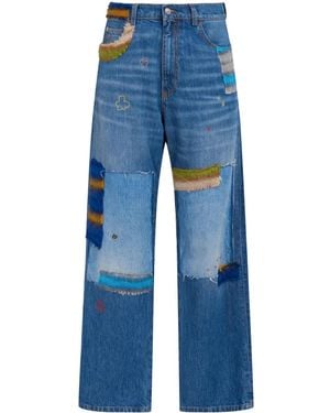 Marni Patchwork Straight-Leg Jeans - Blue