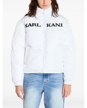Karlkani Retro Essential Logo-Embroidered Puffer Jacket - White