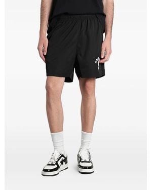 A Bathing Ape Ape Head Logo-Print Track Shorts - Black